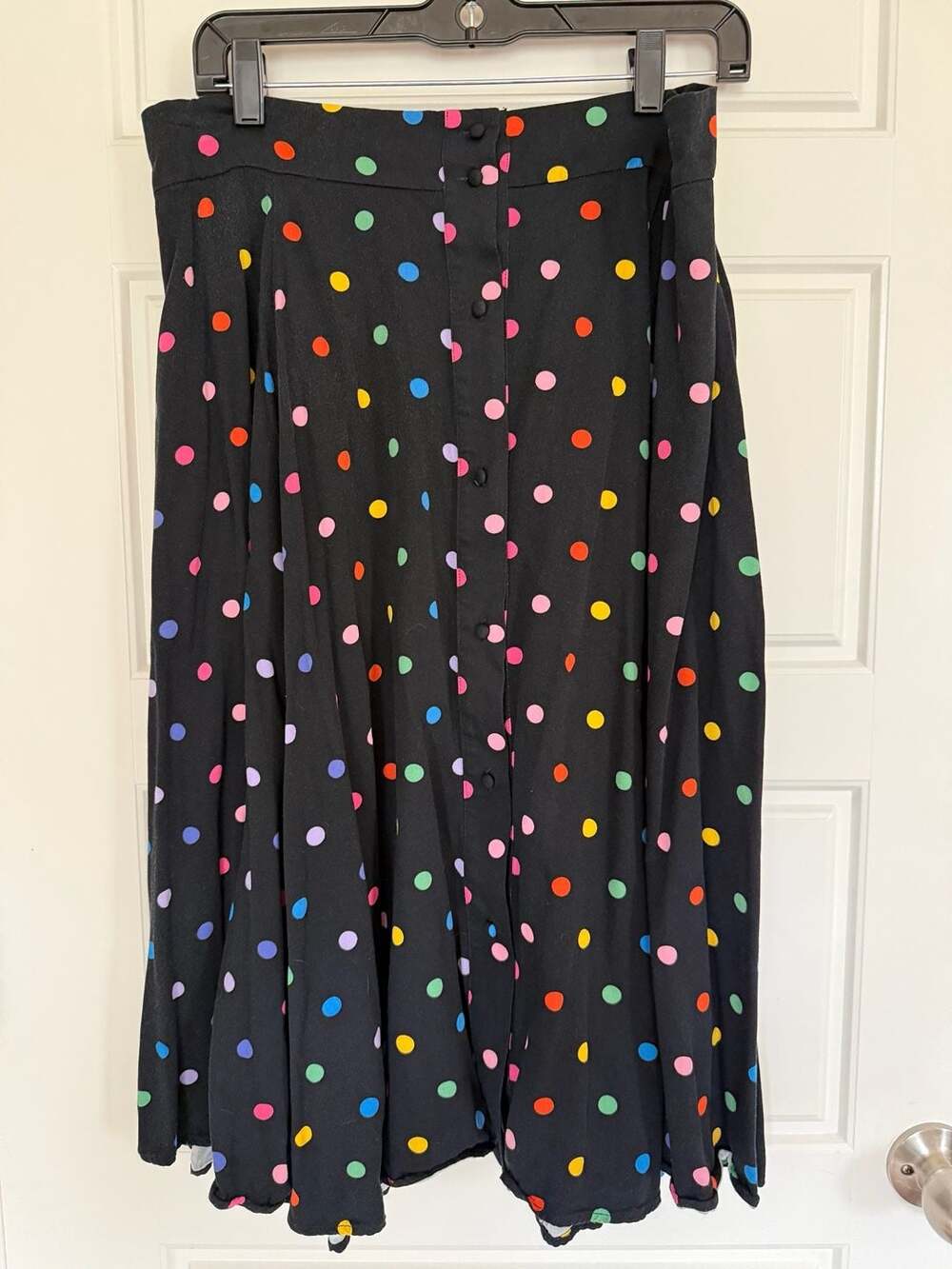 Collectif London Black Rainbow Polka Dot Midi Skirt, Size US 12 / XL